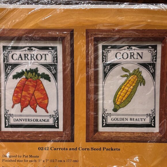 Vintage Creative Circle Kit# 0242 Carrots and Corn Seed Packet Embroidery Crewel - Picture 3 of 6